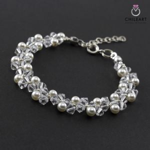 kryształki Swarovski perełki ecru srebro kolczyki ślubne biżuteria ślubna chileart